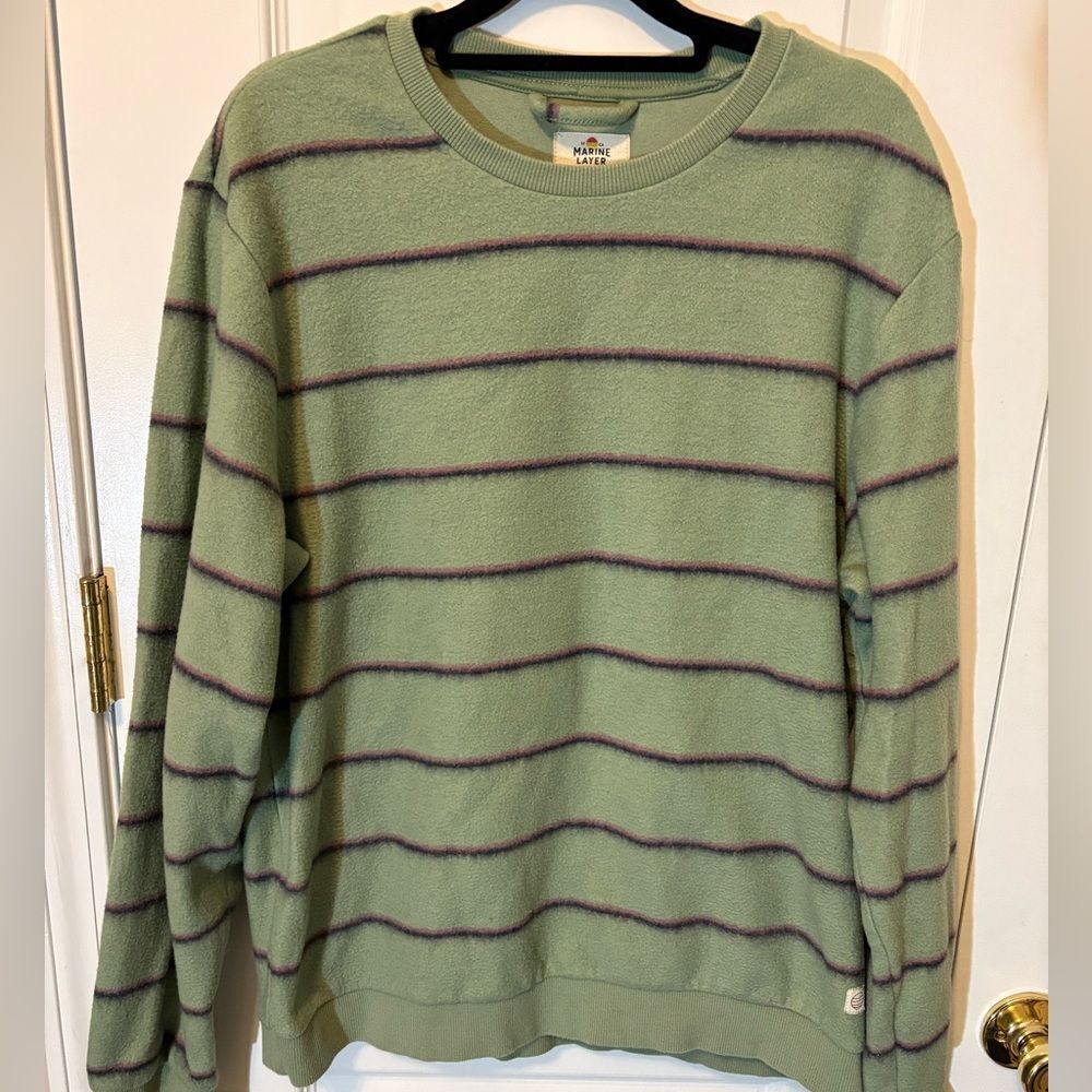 Marine Layer Green Striped Crewneck Sweatshirt Medium